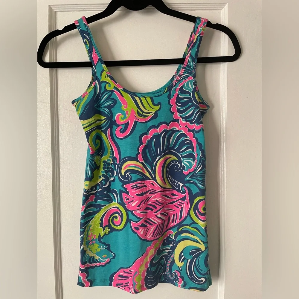 Lilly Pulitzer | Tabbie Tank Sea Blue Private Island | Size XS - Picture 2 of 3